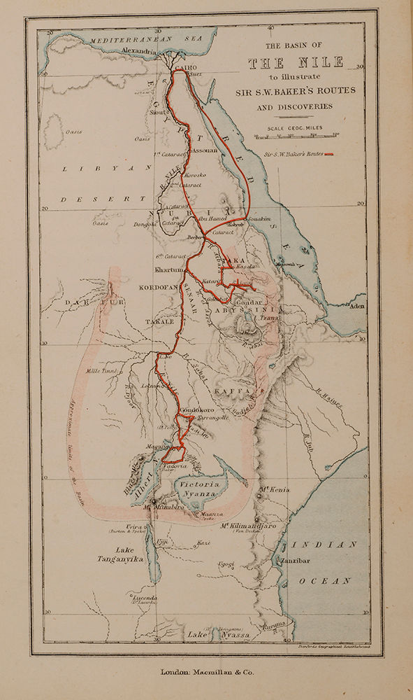 Reprint from Baker’s book of the expedition, Ismailia, of their route.