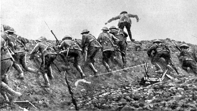 Going over the top in the Battle Of Ancre Heights, 1916