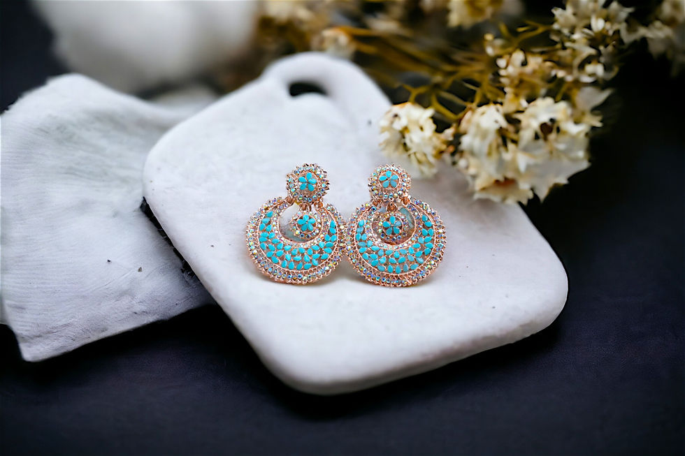 Thumbnail: Golden Turquoise Chandbali Earrings