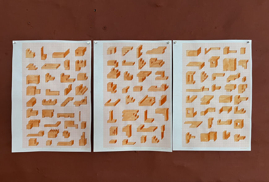 Series of drawings showing variations of brick arrangements and orientations