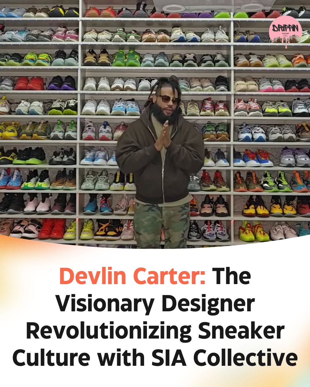 Devlin Carter in front of his wall of shoes
