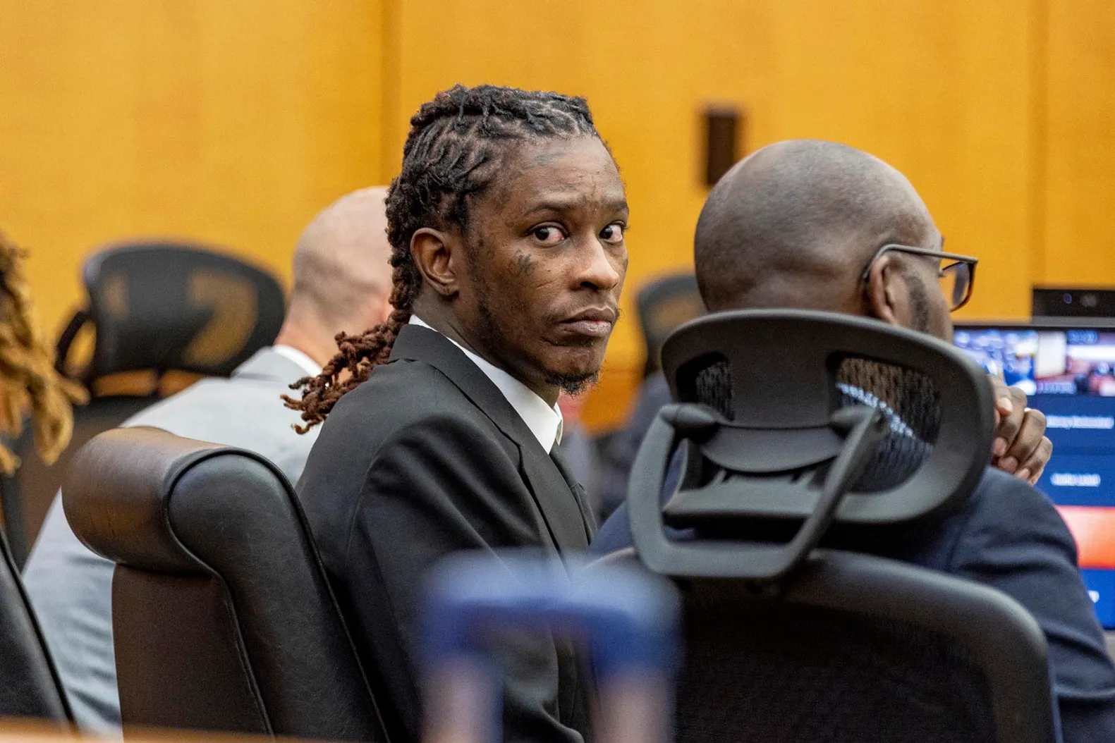 Young Thug at the Fulton County courthouse in Atlanta on Dec. 15, 2022. ARVIN TEMKAR/