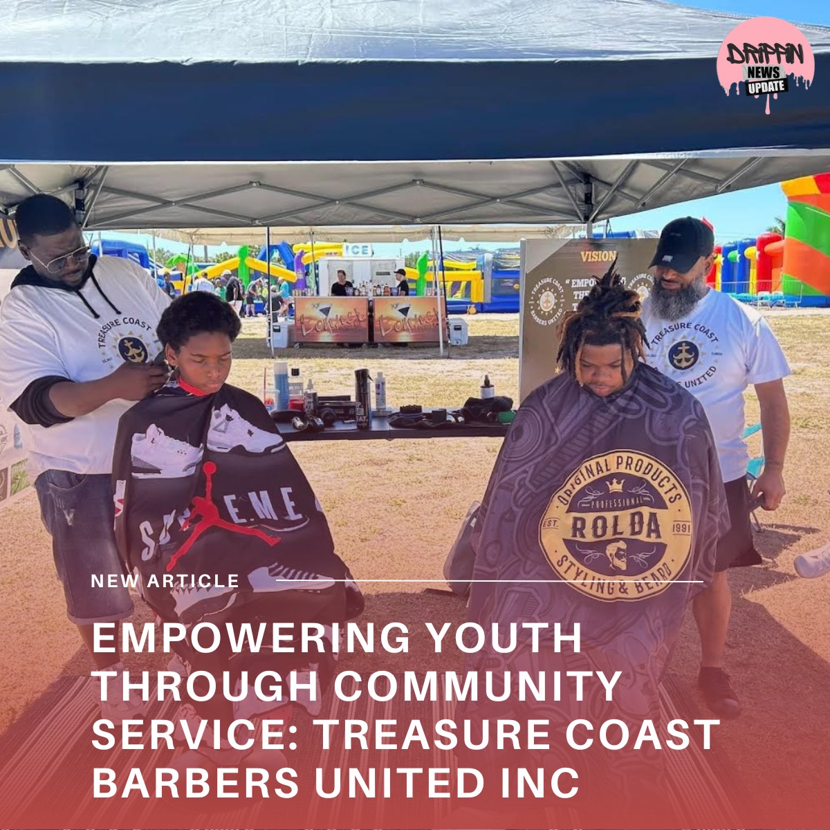 Gregory L. Jones and Jieomar Rivera giving free haircuts at Percy Peek Boys and Girls Club