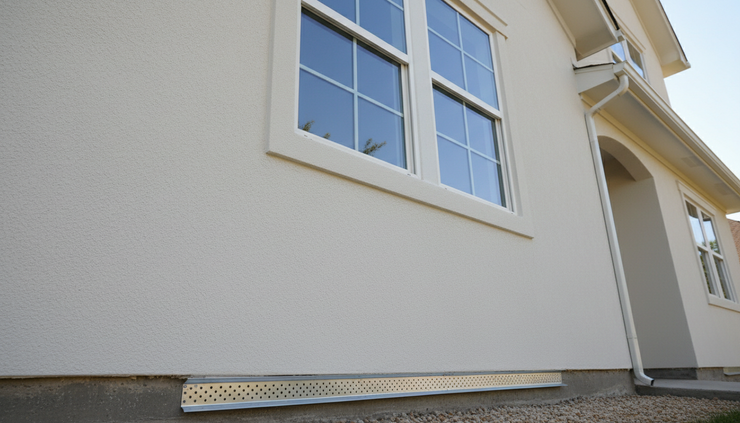 Low-angle view of a stucco exterior wall with clean finish texture after repair