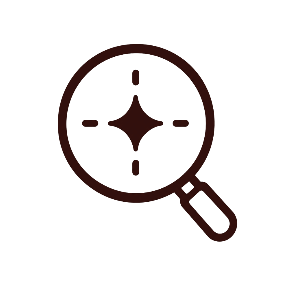 Magnifying glass with a central spark representing the exploration of emerging insights by Feel Good Infinity
