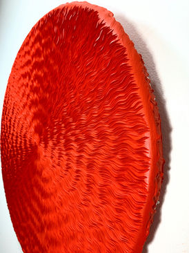 Love.Craft Athens, GA, Paint Carving, Minimalistic Art, Red Art, Carved Art, Wooden Circle with layered carved red paint