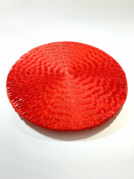 Love.Craft Athens, GA, Paint Carving, Minimalistic Art, Red Art, Carved Art, Wooden Circle with layered carved red paint