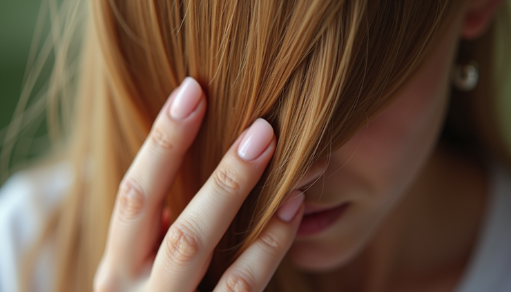 Close-up view of healthy hair strands and strong nails