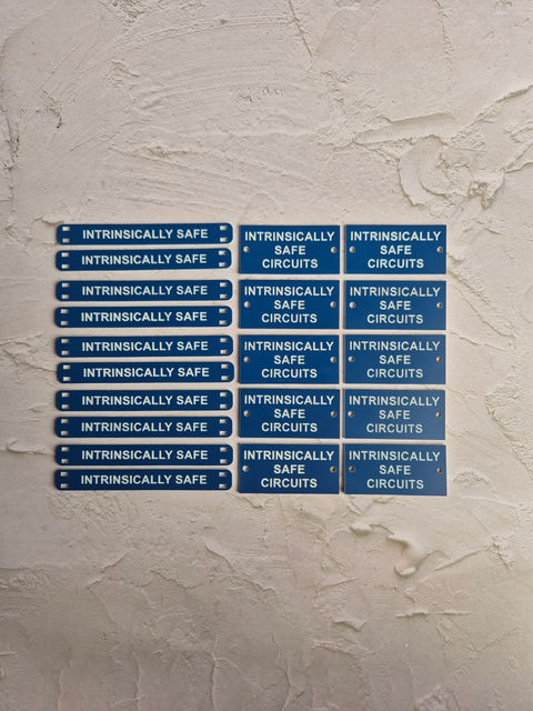 Switchboard labels and cable labels.