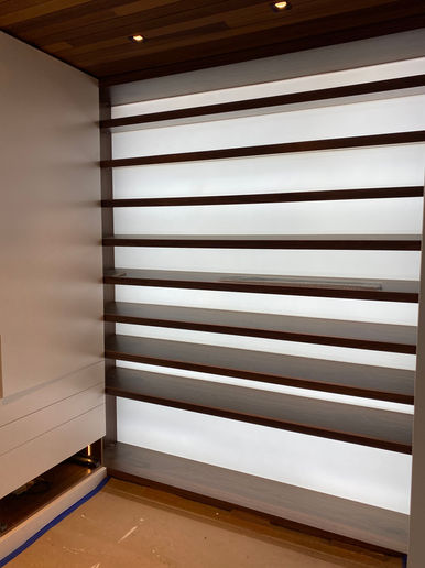 Small Pot Lights in a Wood Slat Ceiling