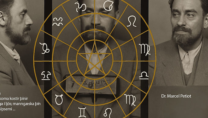 Stjörnukort og andlitsmyndir fjöldamorðingjans Dr. Petiot 