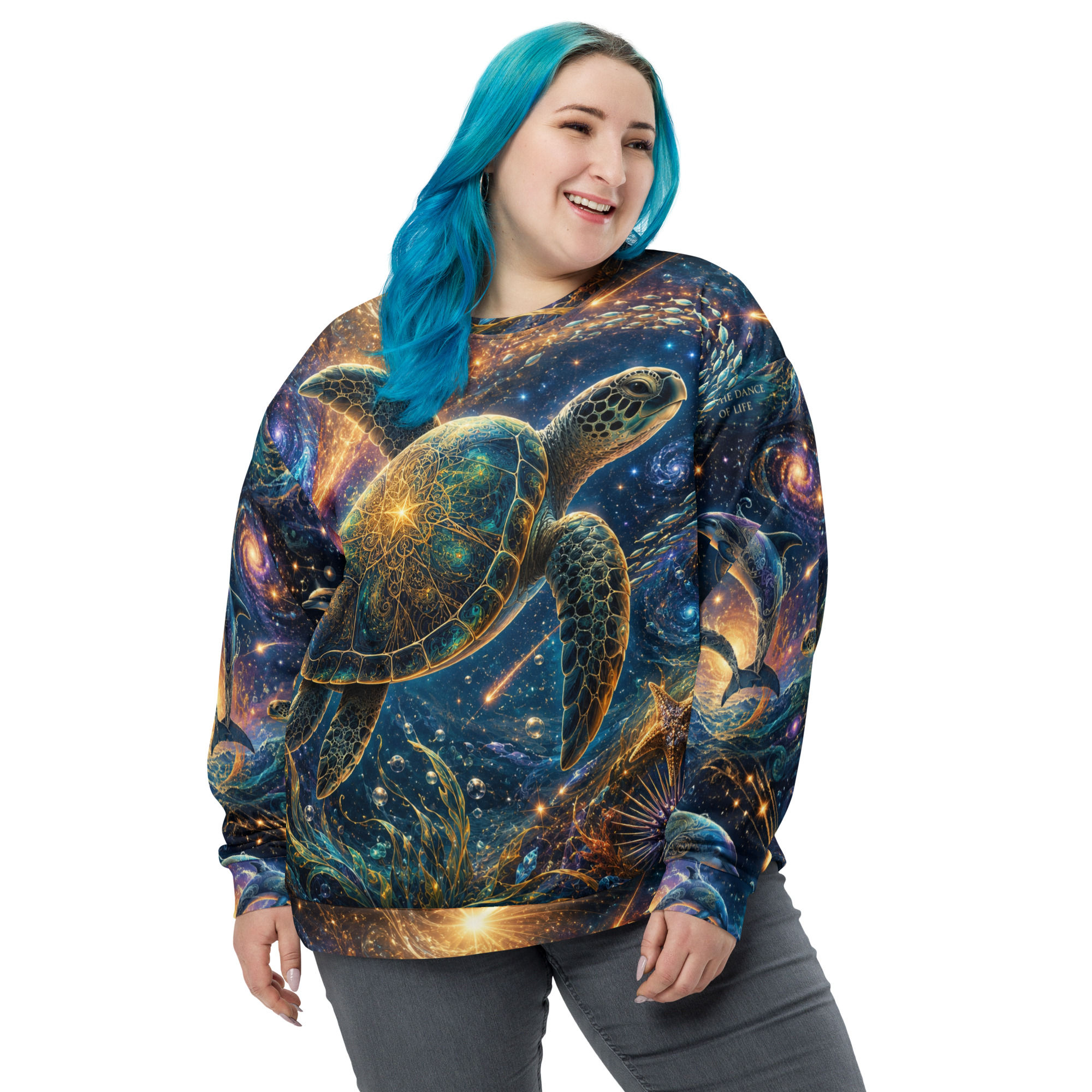 Dolphins and Sea Turtles swimming in the Universe Unisex Sweatshirt