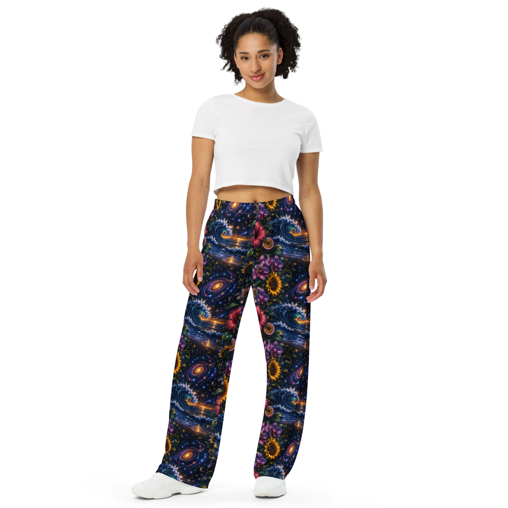 Feel empowered Waves of Sunflowers in these unisex wide-leg pants