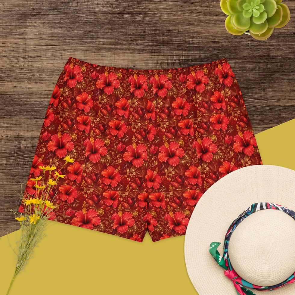 Thumbnail: Abundance in bloom. Healing Hibicus will take you there. Unisex cotton shorts