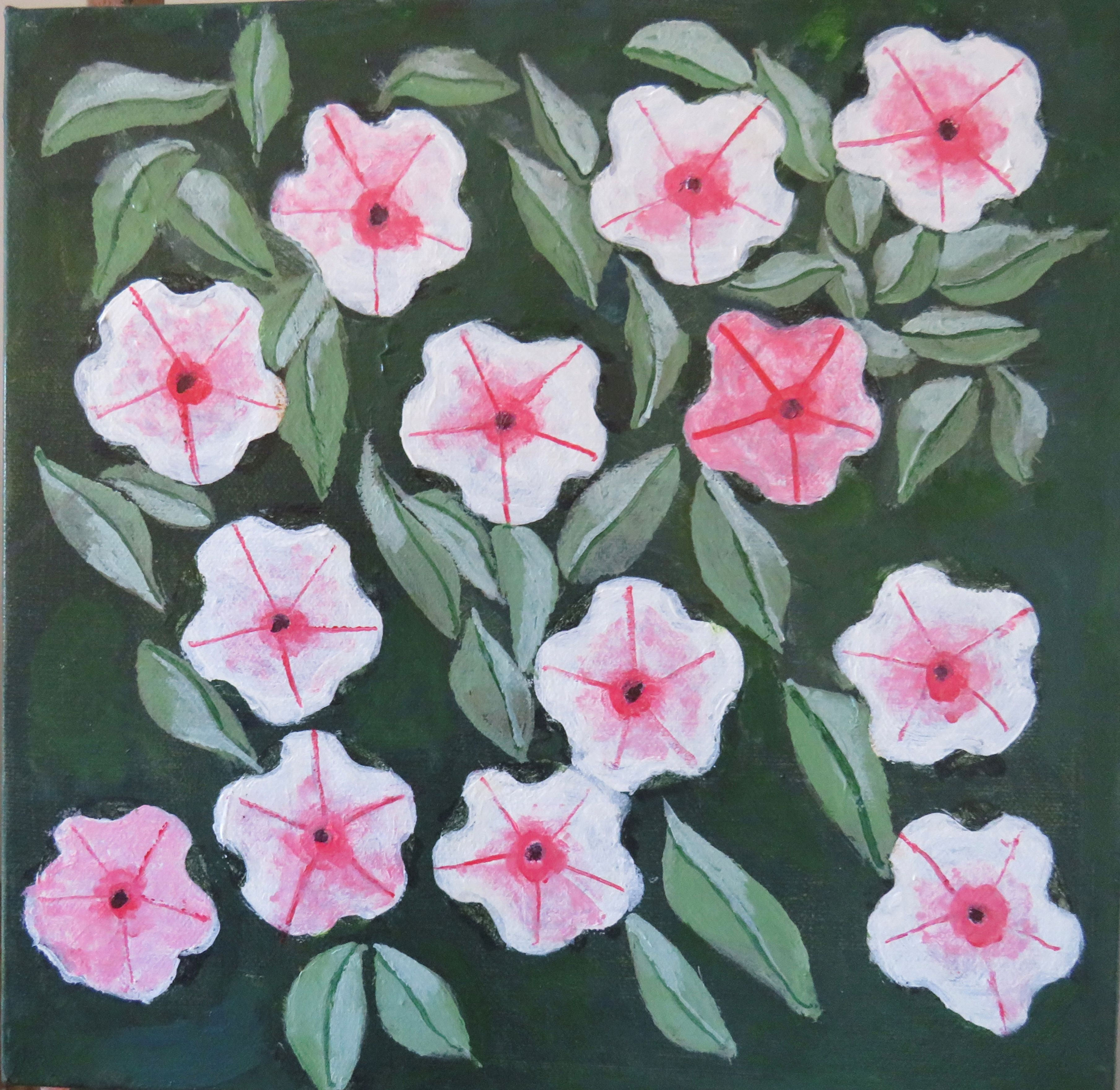 Pink flowers box canvas original painting