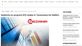 Sedania to acquire 51% stake in Tanamera for RM8m