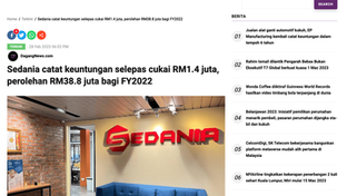 Sedania catat keuntungan selepas cukai RM1.4juta, perolehan RM38.8 juta bagi FY2022