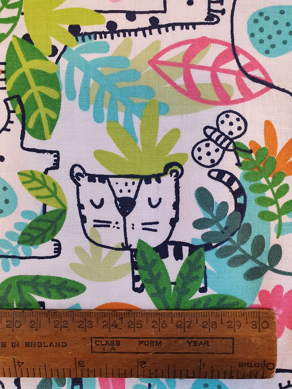 Animals In Jungle Print On White Cotton Fabric