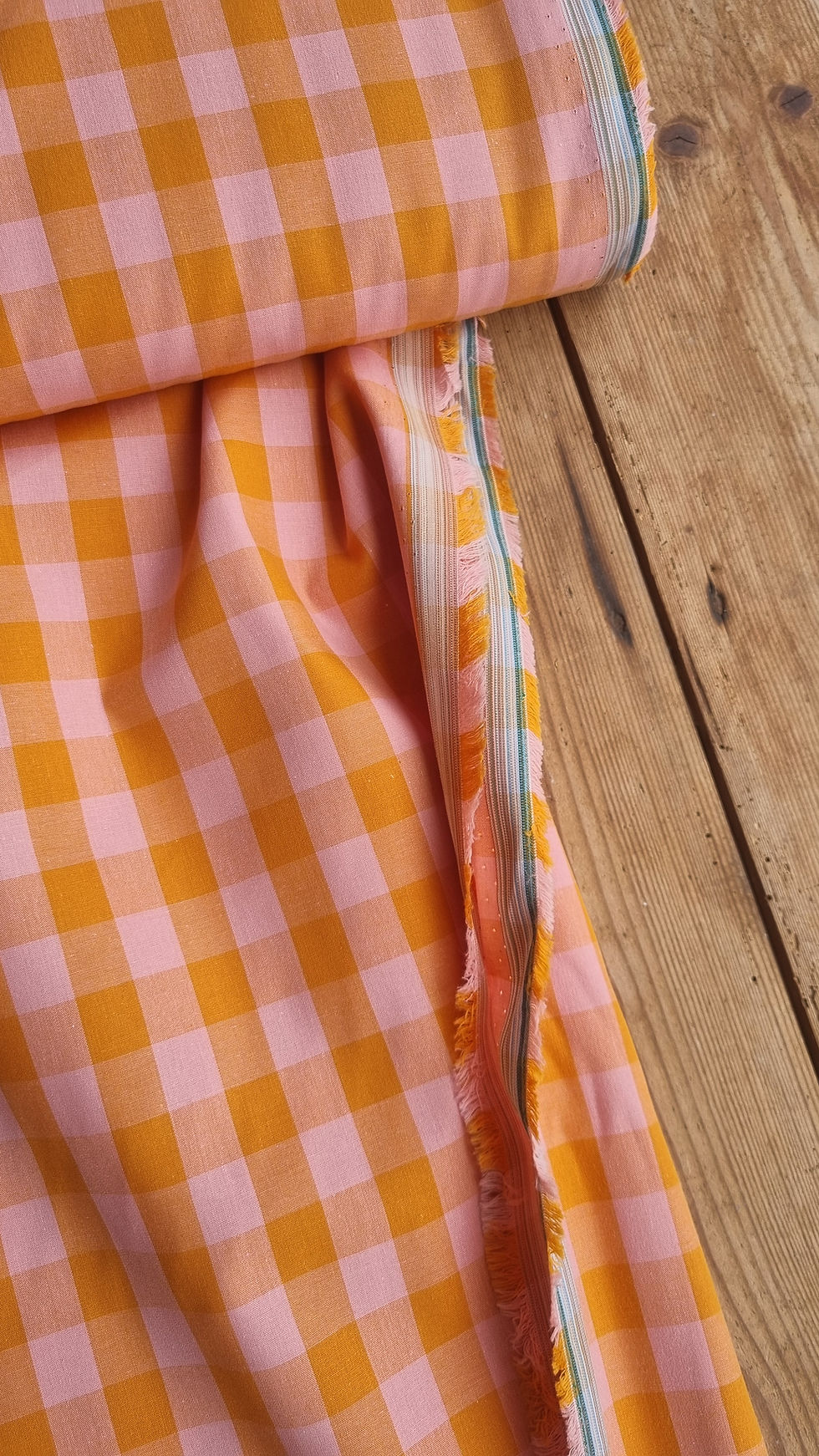 Thumbnail: YARN DYED GINGHAM - ORANGE AND PINK - COTTON - 50CM