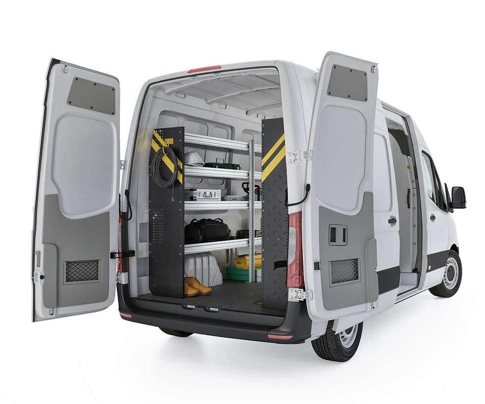 Mercedes Sprinter Contractor Package, DHS-10 Installed, Rear Driver View