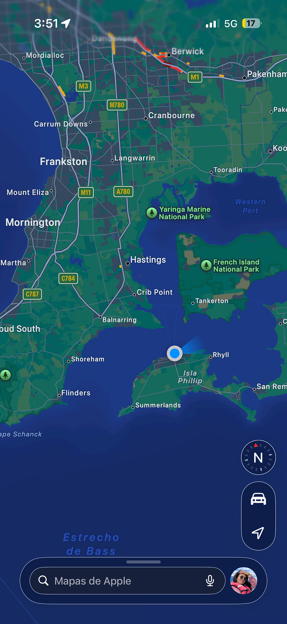 En el mapa no se alcanza a ver en el suburbio en el que vivimos, pero como pueden ver, el puntero azul indica donde estábamos.