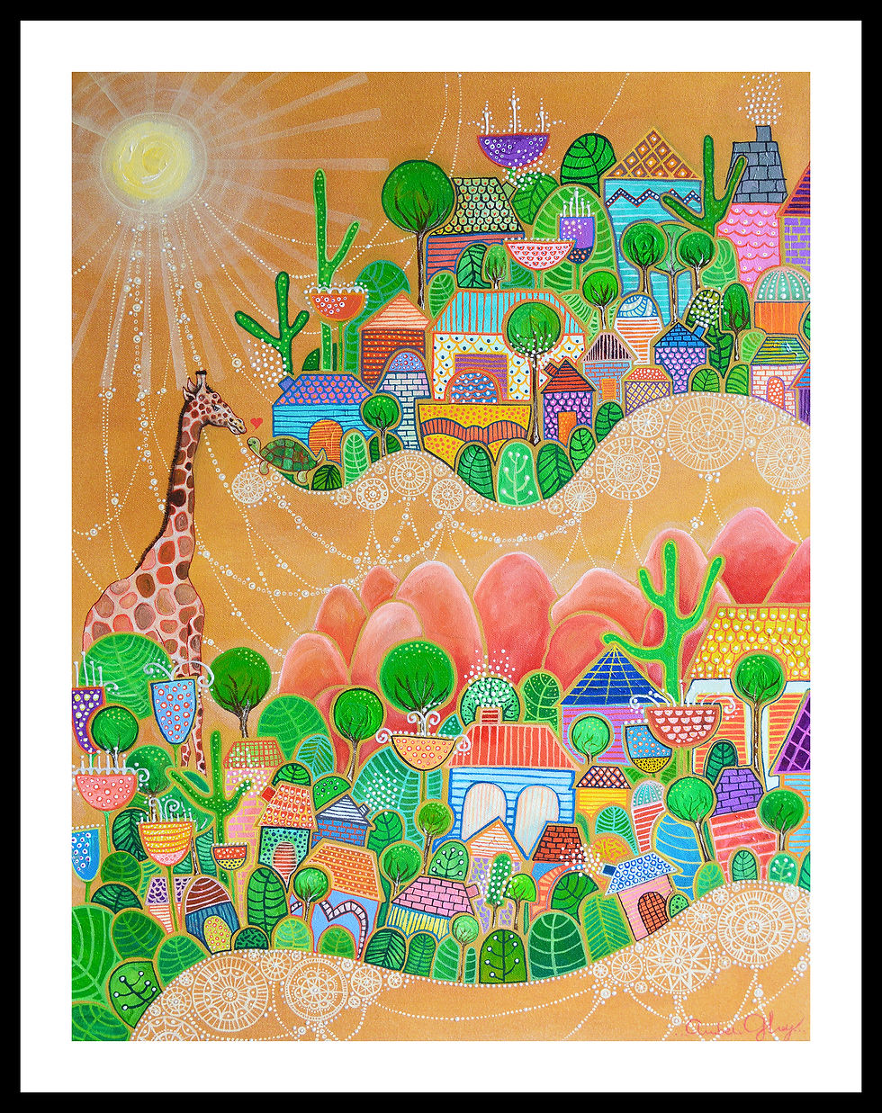 Thumbnail: Turtle & Giraffe Speak the Same Language - Original Art Print - 18"x24"