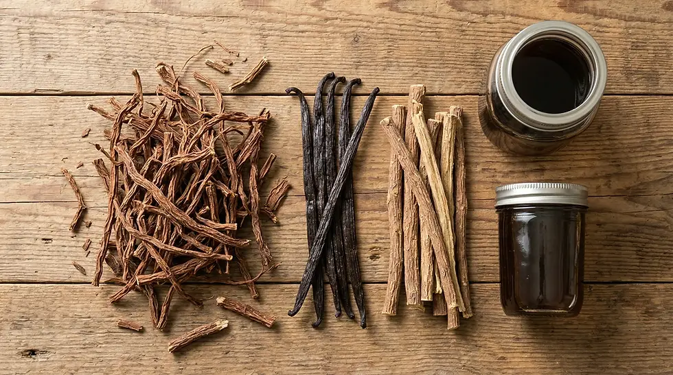 Ingredients used to make traditional sarsaparilla root beer