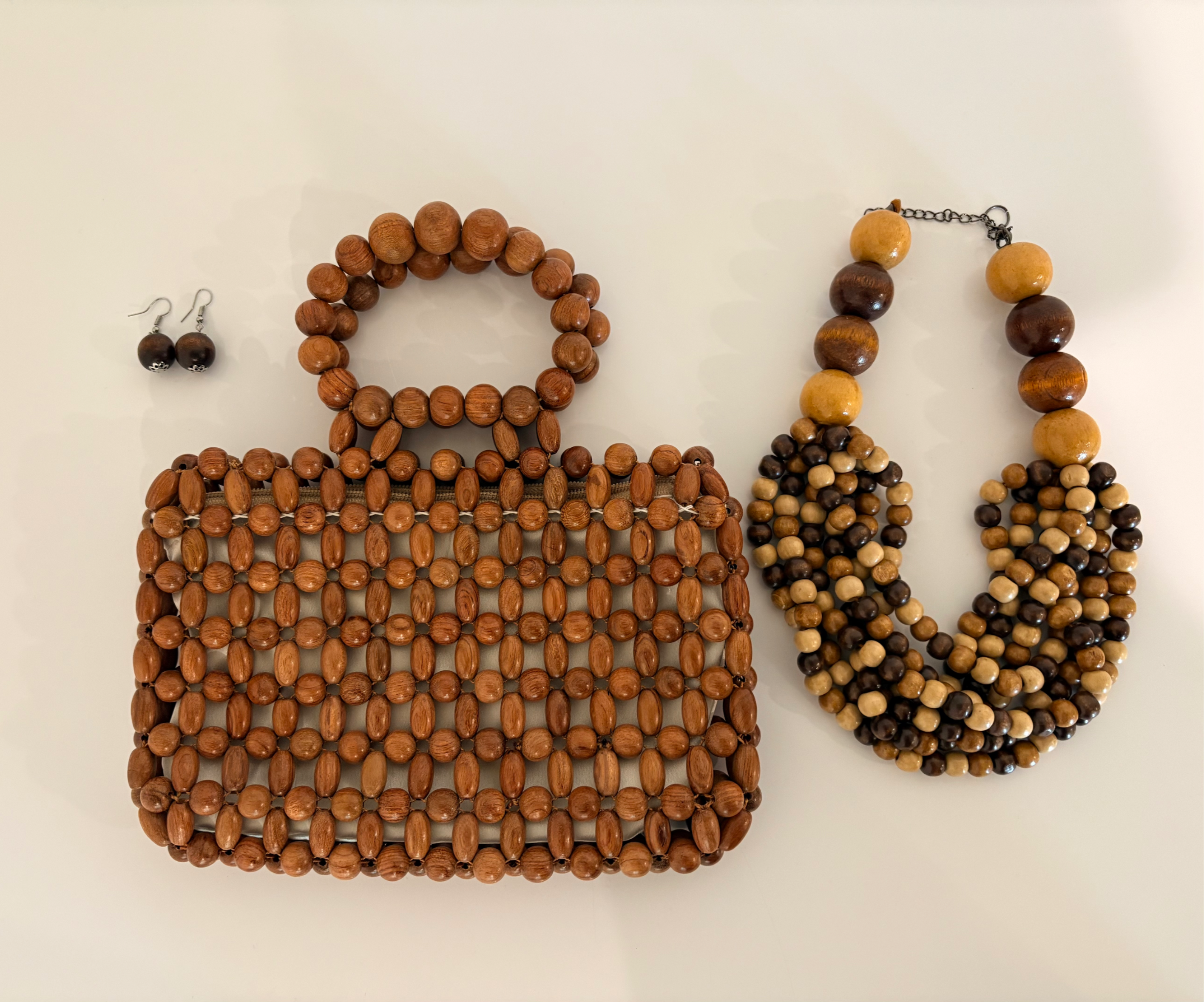 Vintage Brown Beaded Clutch Purses & Handbags with matching necklace & earrings