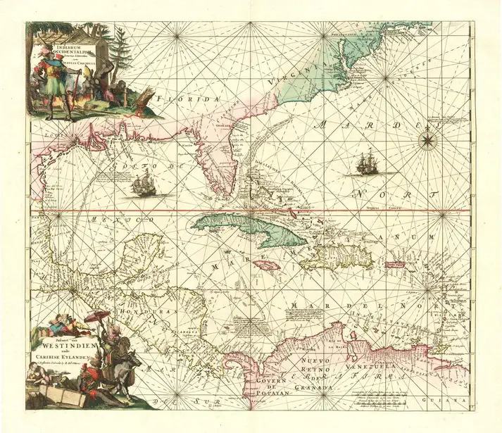 Ancient map of West Indies, Carribe, 1745.webp