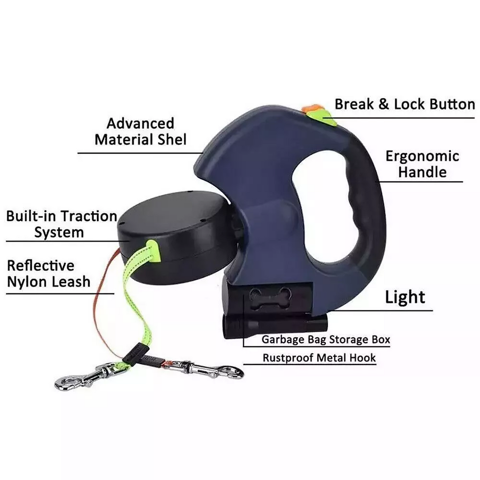 Miniatura: Dual Pet Leash Retractable Reflective Lead 360 Swivel Double Dog Walking Leash