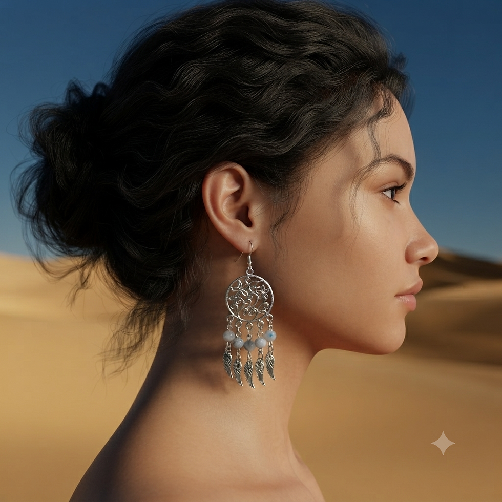 Thumbnail: Blue Chalcedony & Angel Wing Bohemian Dangle Earrings