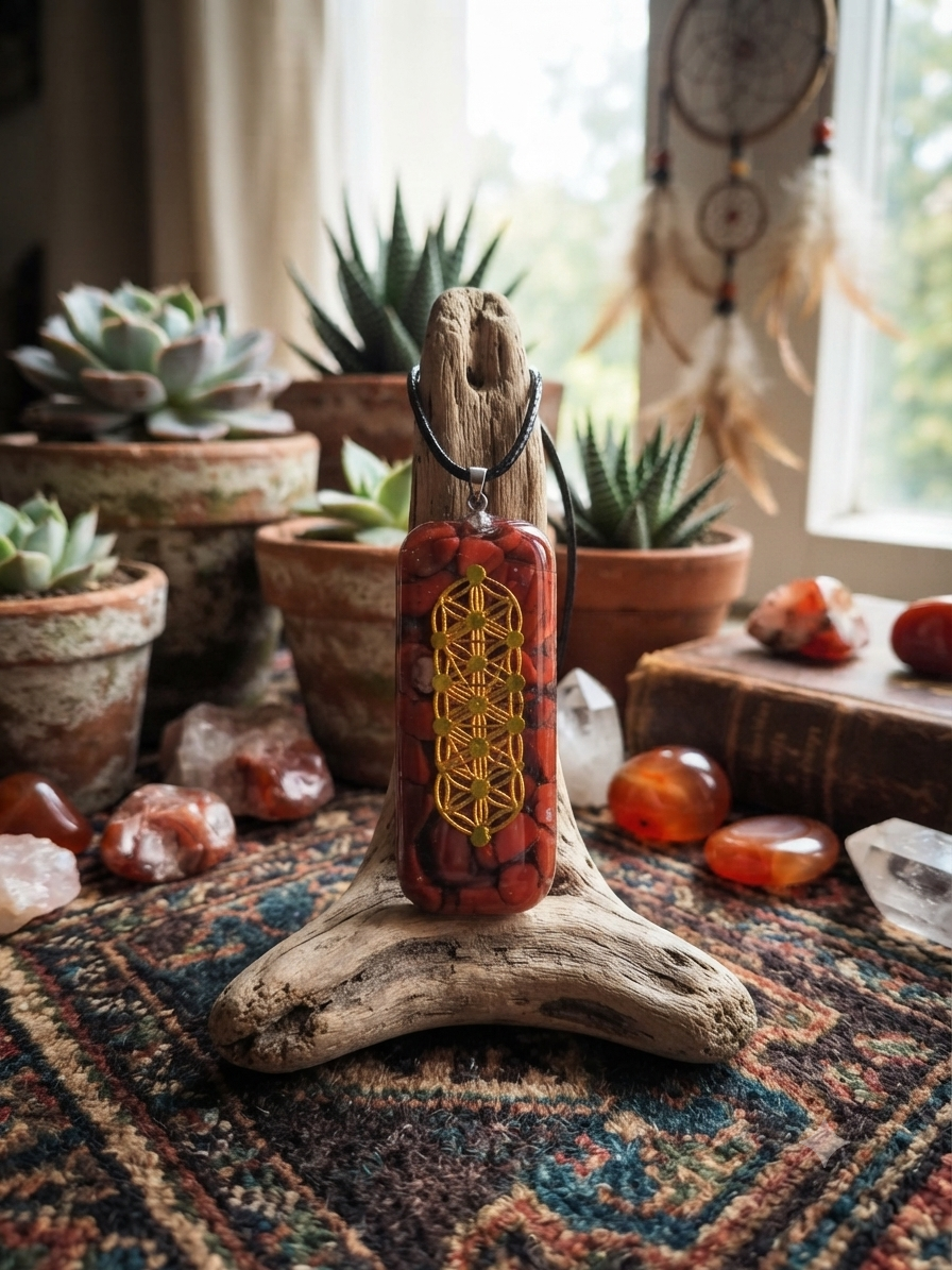 Thumbnail: Handcrafted Raw Crystal Chip & Resin Sacred Geometry Pendants
