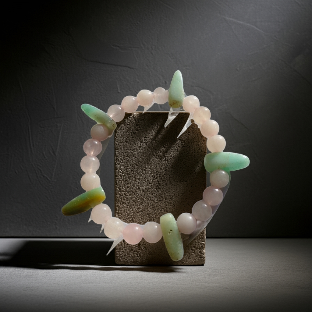 Rose Quartz & Raw Amazonite Spike Gemstone Bracelet