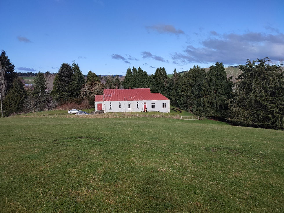 The First time we viewed Pukerau Church, standing on top of the slippery slope that christened me on the way down.