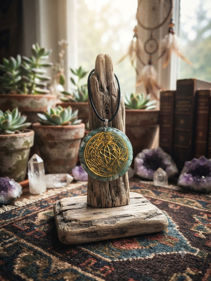 Thumbnail: Handcrafted Raw Crystal Chip & Resin Sacred Geometry Pendants