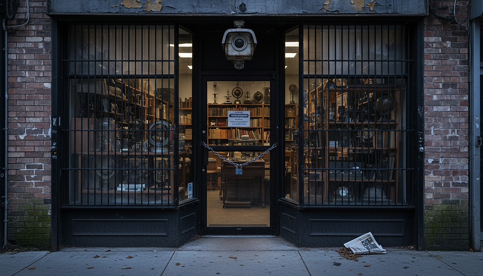 a storefront with bars over the windows