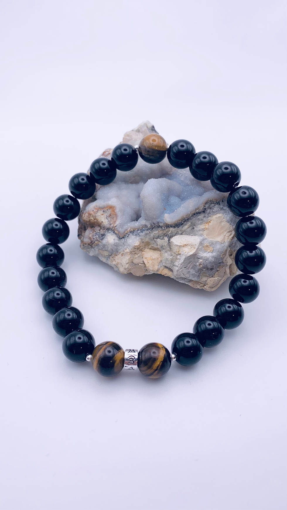 Homme Bracelet, 925 Argent avec Onyx et l'oeil de Tigre(20cm)