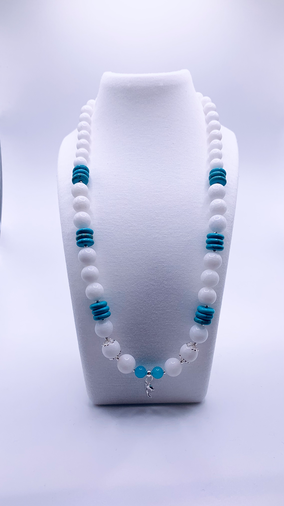 Collier Agate Blanche avec 925 Argent 47cm