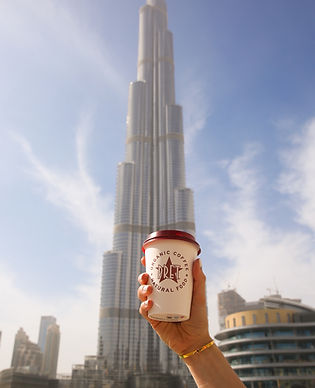 Pret cup looking onto Burj Khalifa Dubai