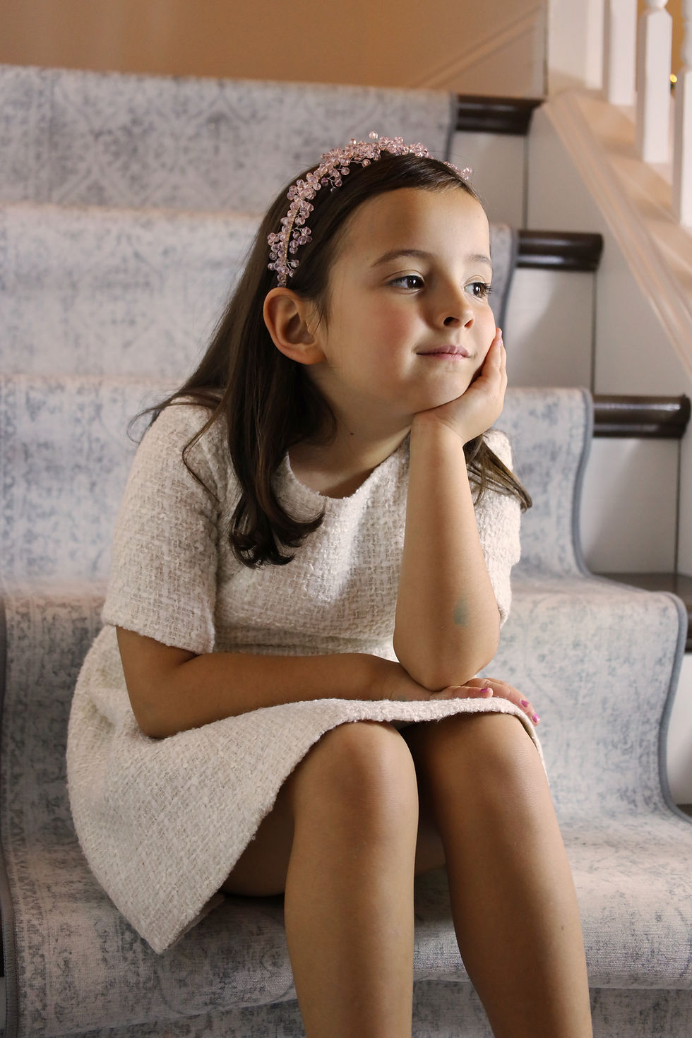 Thumbnail: White Tweed Holiday Dress for Girls
