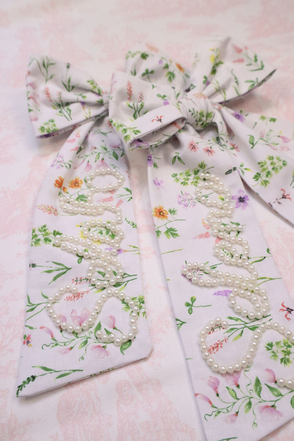 Thumbnail: Personalized letters beads Hair Bow Clip, Floral Hair Bow Tie for Girl,