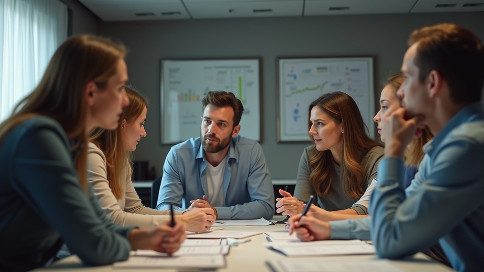 Close-up view of a group of diverse people brainstorming in a meeting