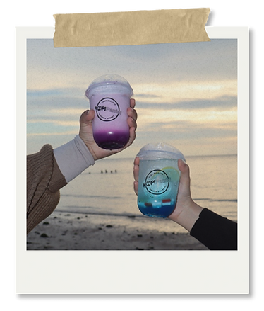 Drinks offered at Kopi Pantai with the beach as background