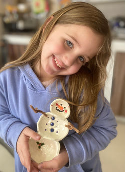 Hand Built & Glazed Ceramic Snowman Divided Bowl