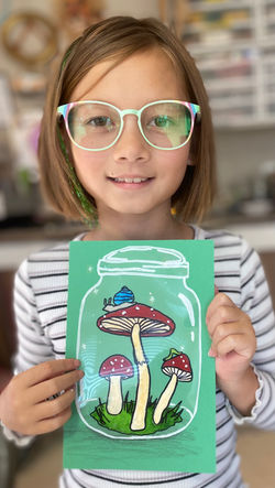 Mushrooms in a Jar Drawing