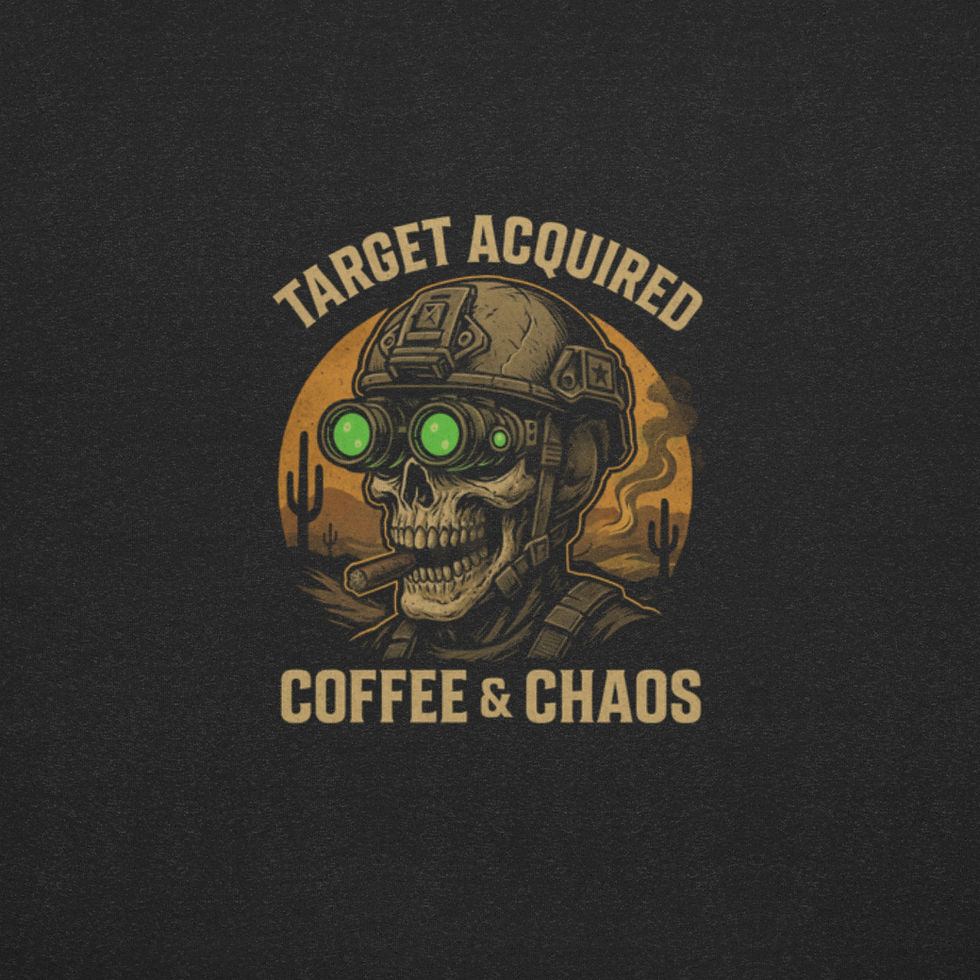 Thumbnail: Target Acquired: Coffee & Chaos | Tactical Skull Graphic Tee