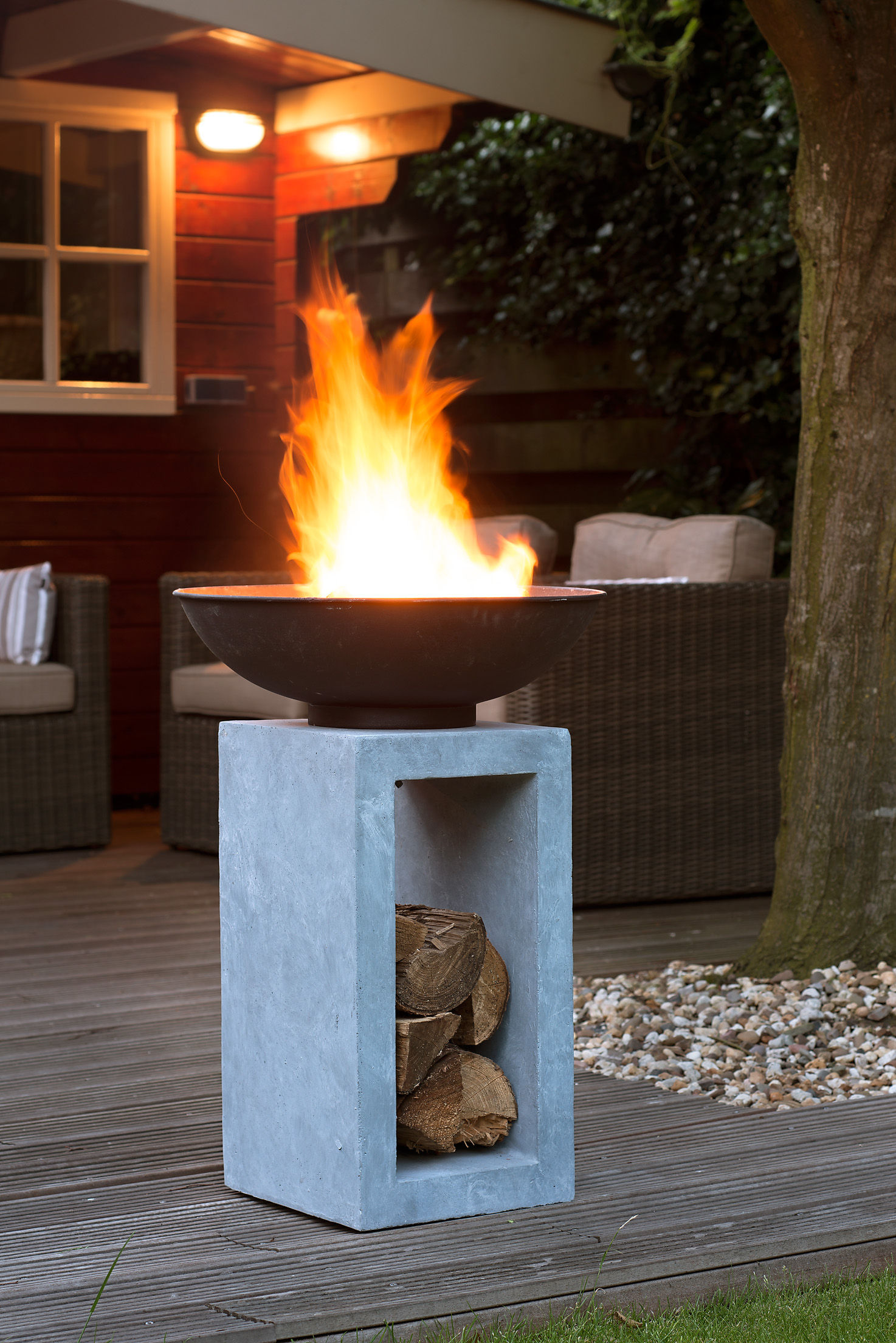 Firebowl & Square Console Cement H68.5cm W39Cm