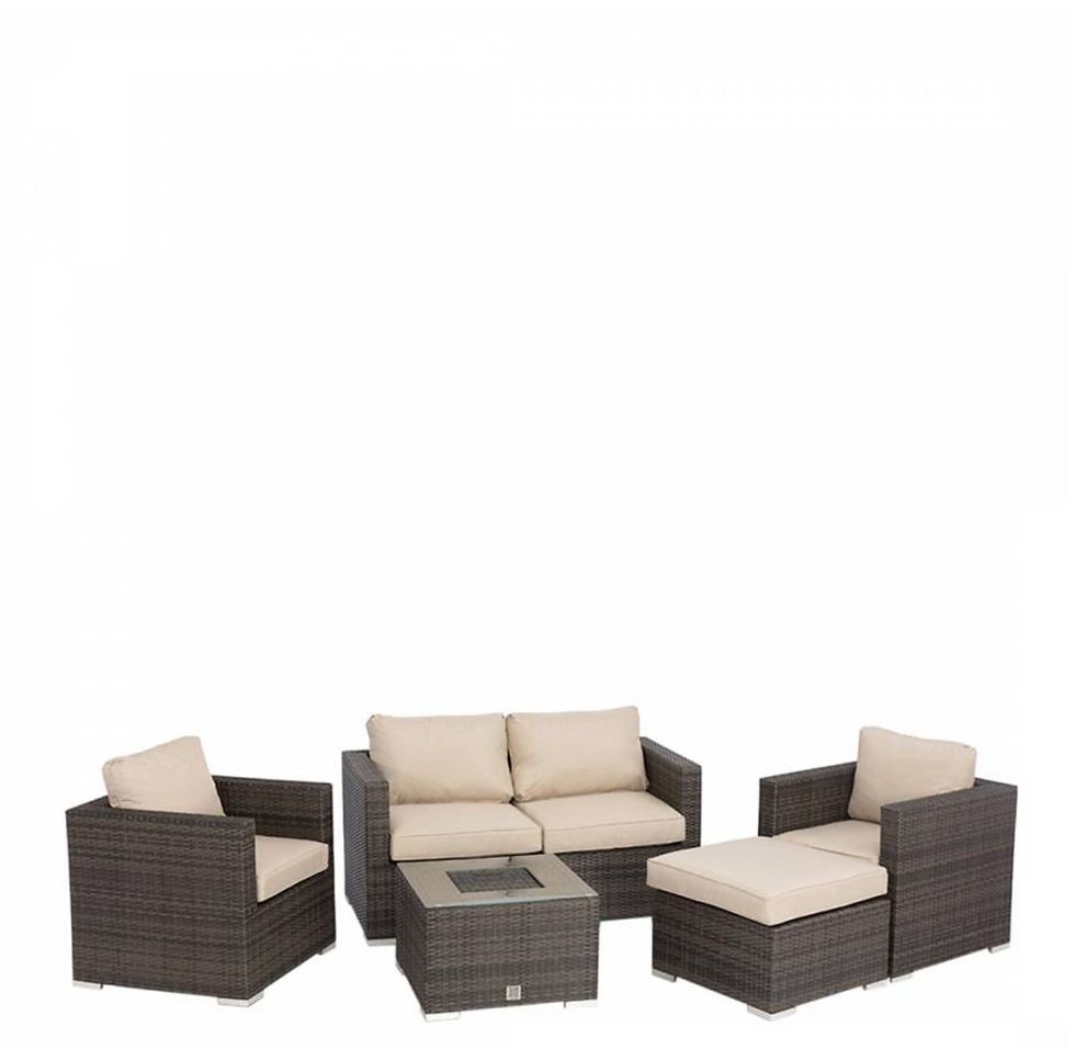 5-Piece Sofa Set with Ice Bucket in a modern mixed brown rattan weave