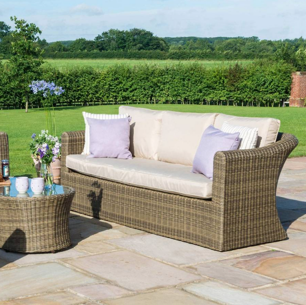Thumbnail: high back and curved armchairs and sofa, this Maze Rattan Winchester 3-seater set adds the finishing touch of complete luxury