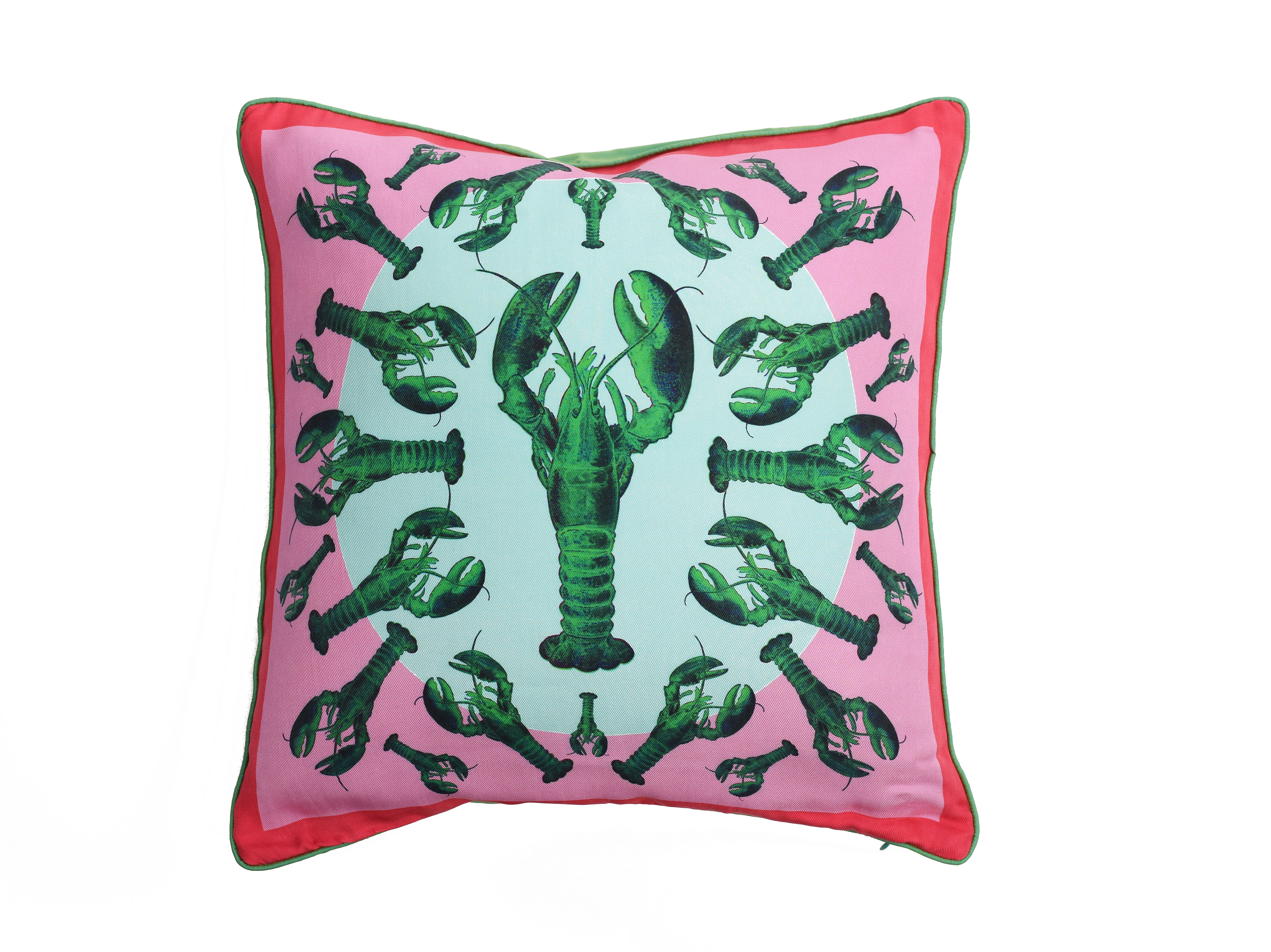 Plink and green lobster print cushion by Bivain
